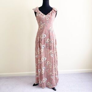 Vintage Pink Floral Maxi Dress – Size Small